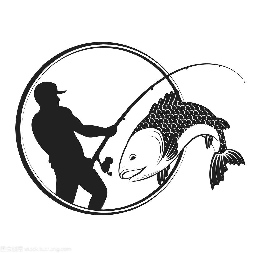 釣魚竿剪影魚和漁夫
